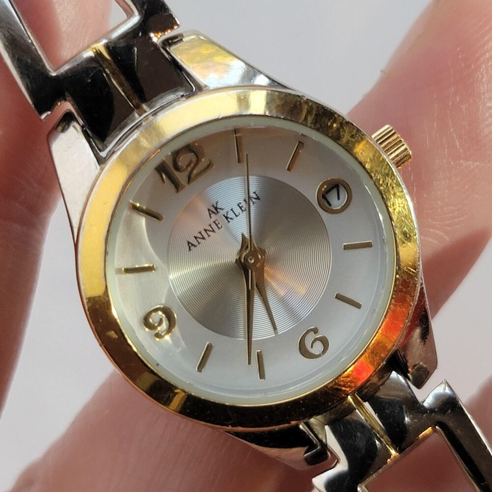 Vintage Anne Klein Womens Watch Silver Dial Gold Bezel Silver Bangle Quartz